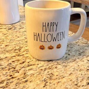 Rae Dunn White "Happy Halloween" Ceramic Mug with Pumpkin Accents